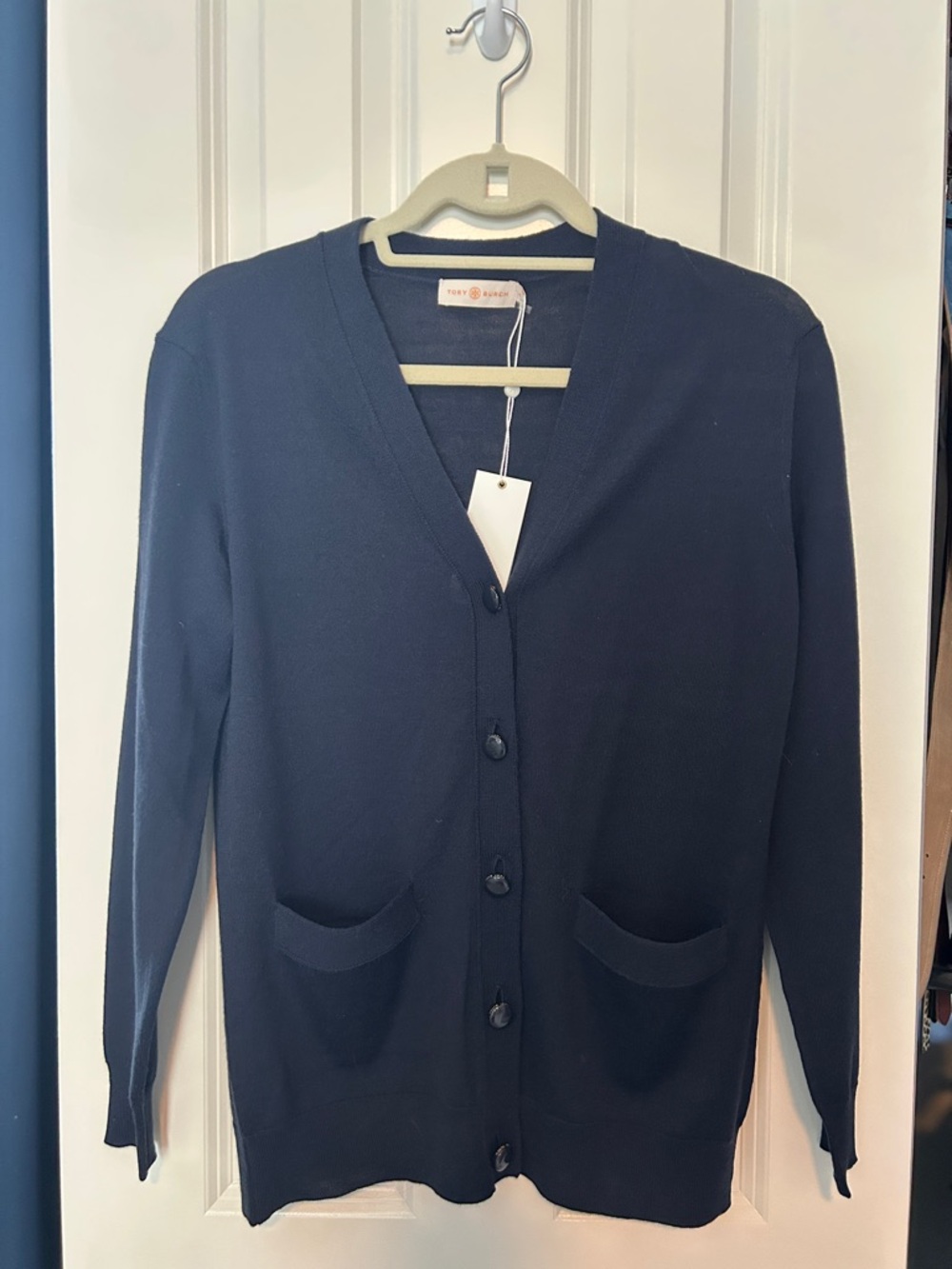 Tory Burch Navy Classic V-Neck Button Cardigan